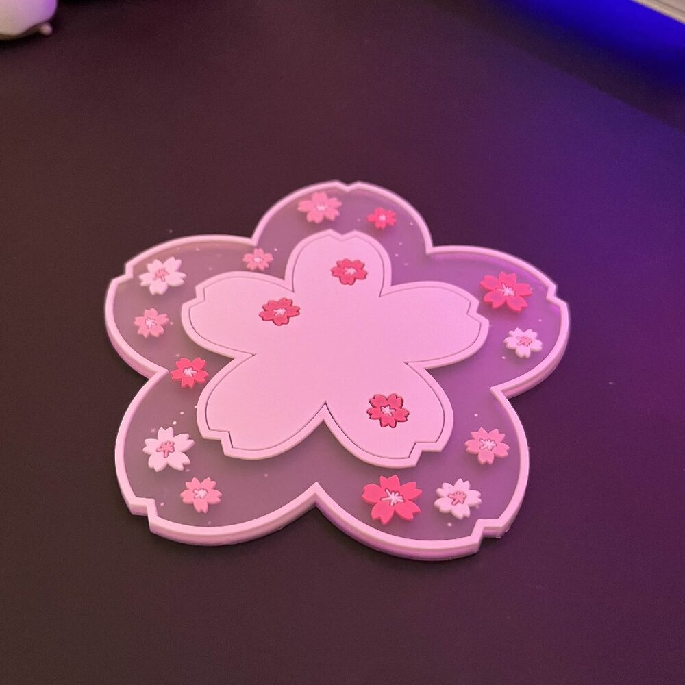 NEW White Sakura Coffee Cup Mat Kawaii Coaster Cute Cherry Blossom, for Tea Mug